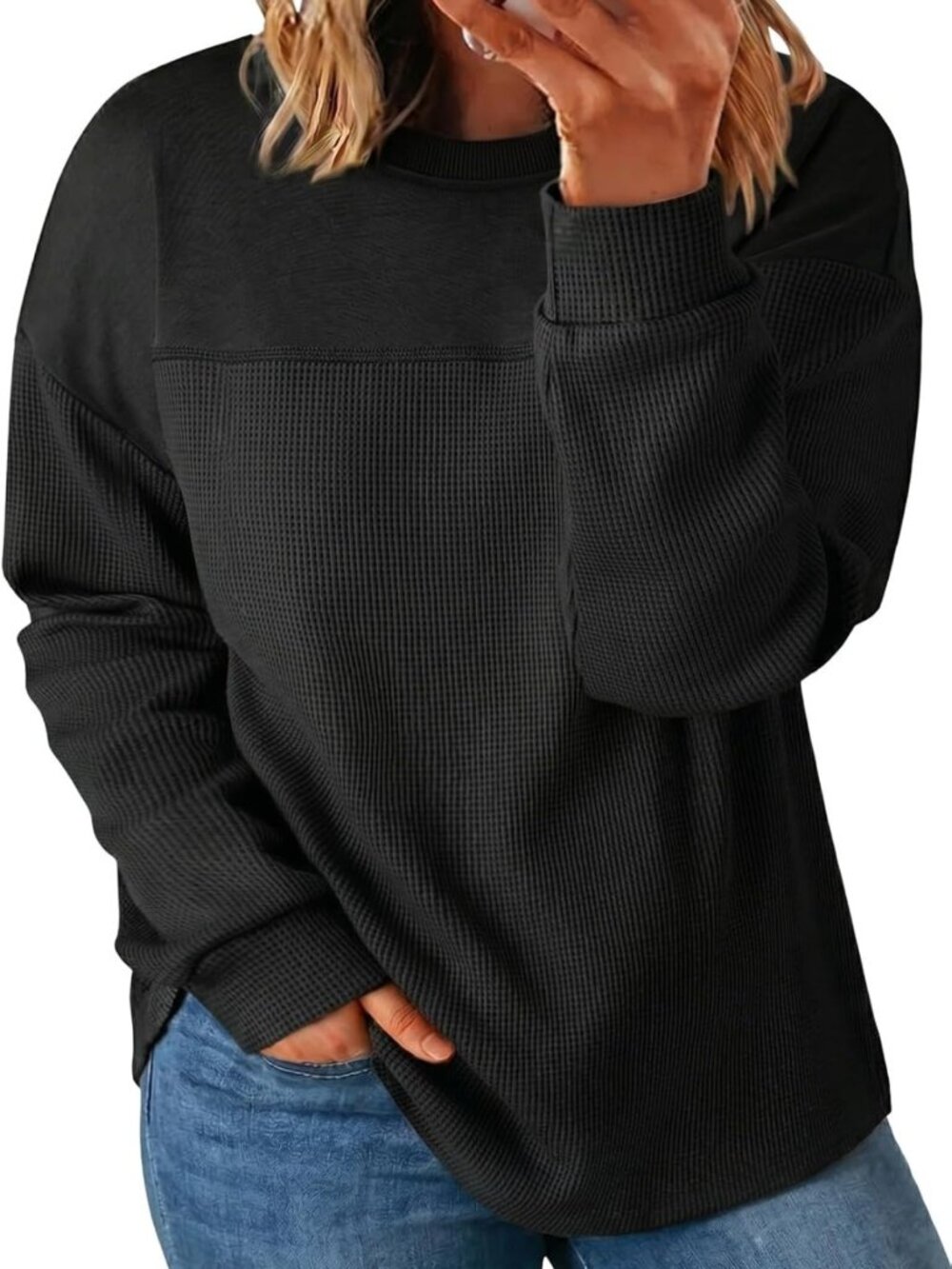 Cozy Plus Size Waffle Knit Sweatshirt for Women - Soft, Stylish & Comfortable